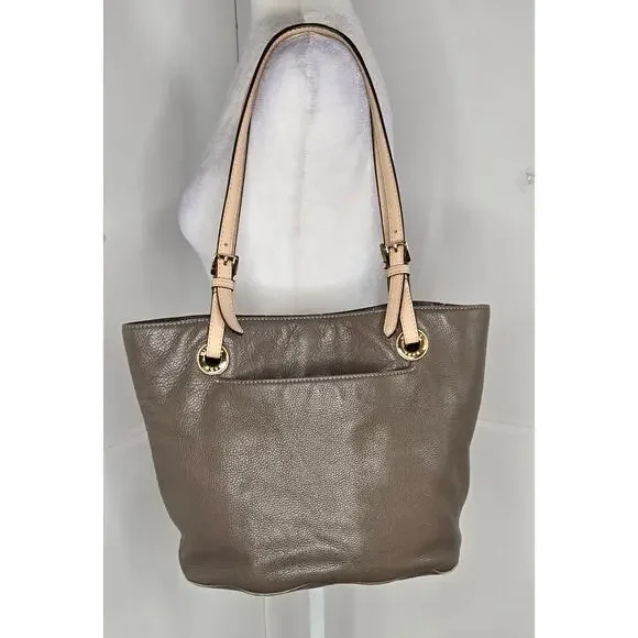 🎄 Michael Kors leather bag medium pewter grey tan gold - Picture 5 of 17